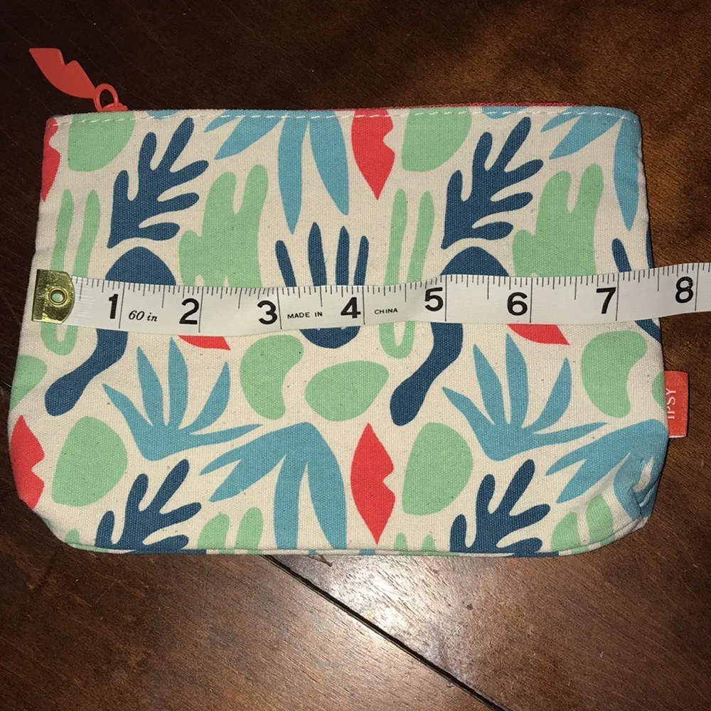 IPSY Cloth Lips and Plant Print Zippered Makeup Cosmetic Bag